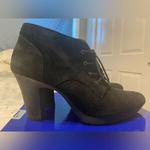 Black Suede Lace-Up Heeled Ankle Boot